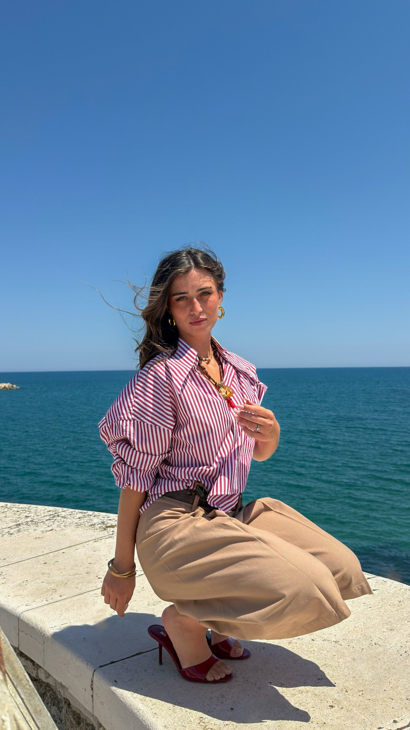 Camicia long collar rossa