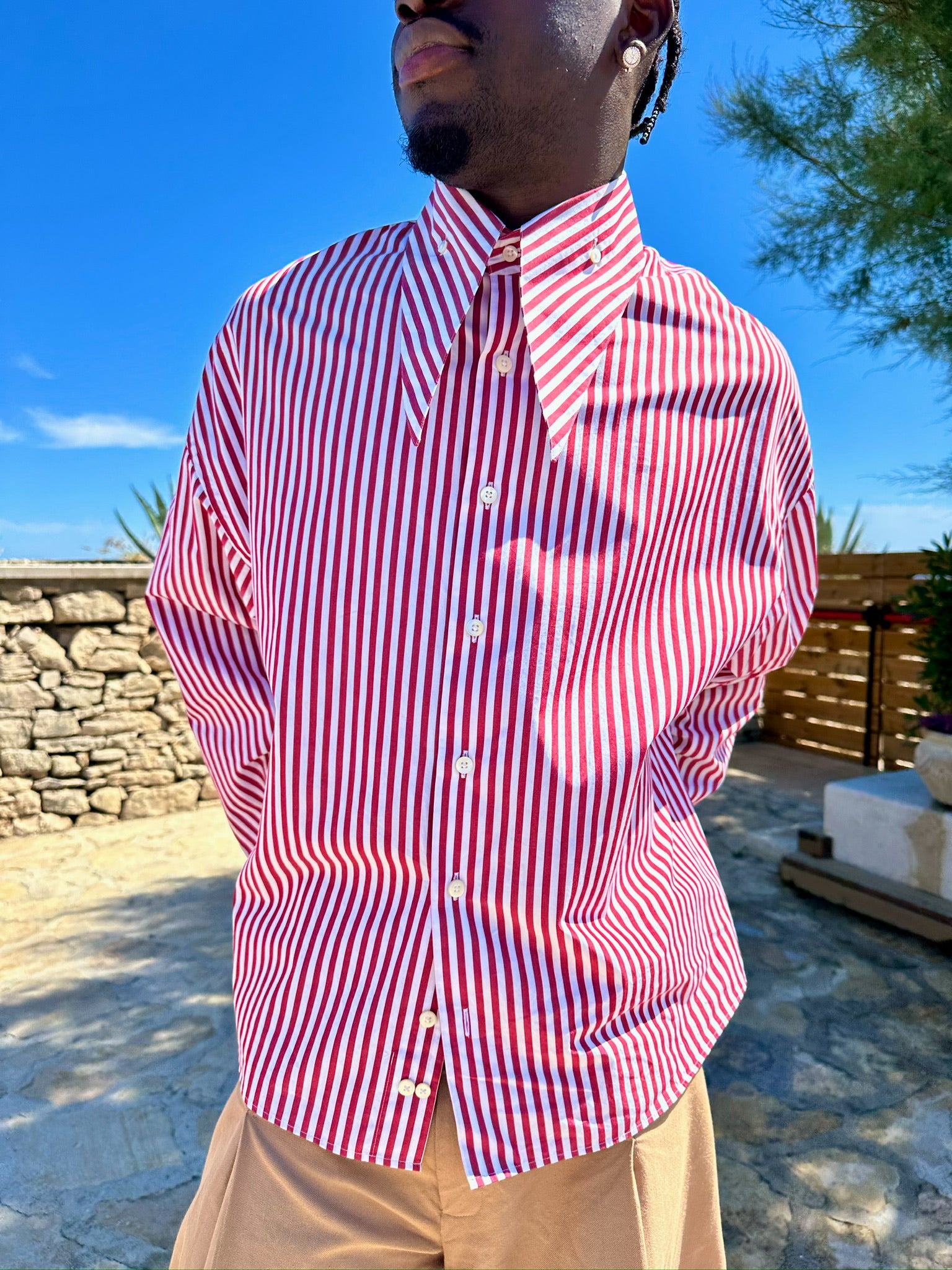 Camicia long collar rossa