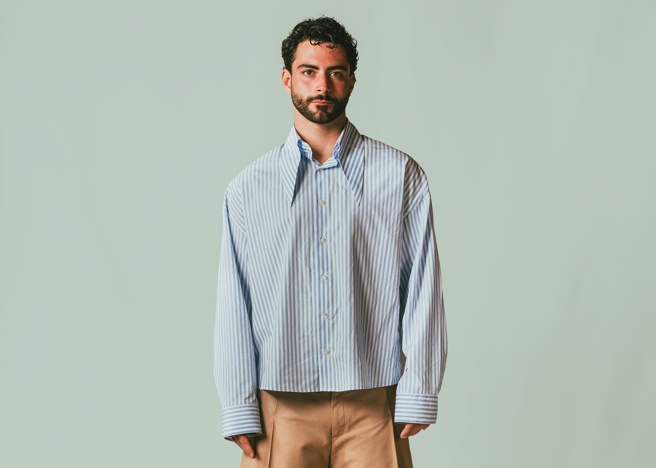 Camicia long collar celeste