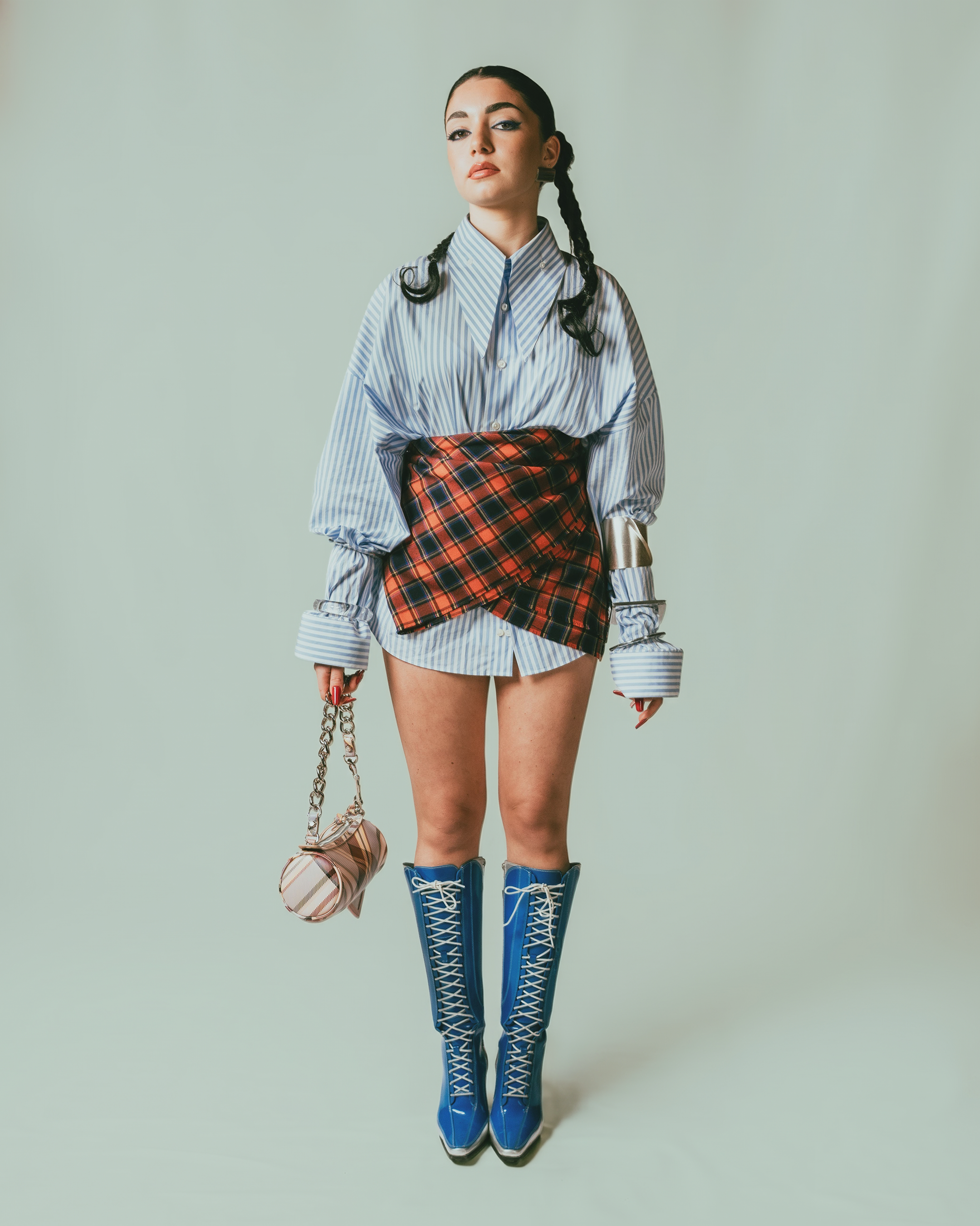 Camicia long collar celeste